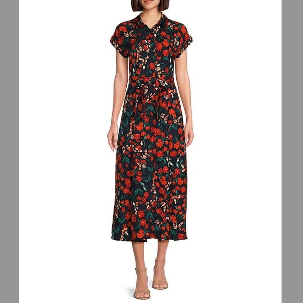 Calvin Klein Women's Floral-Print Tie-Waist Shirtdress / Size 14 /  NWT